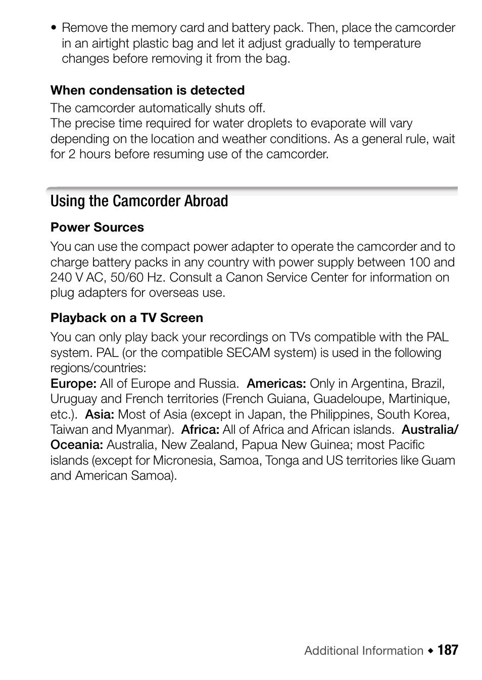 Using the camcorder abroad | Canon HF M31 User Manual | Page 187 / 201