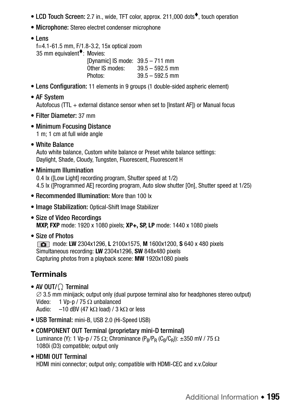 Terminals | Canon HF M31 User Manual | Page 195 / 201