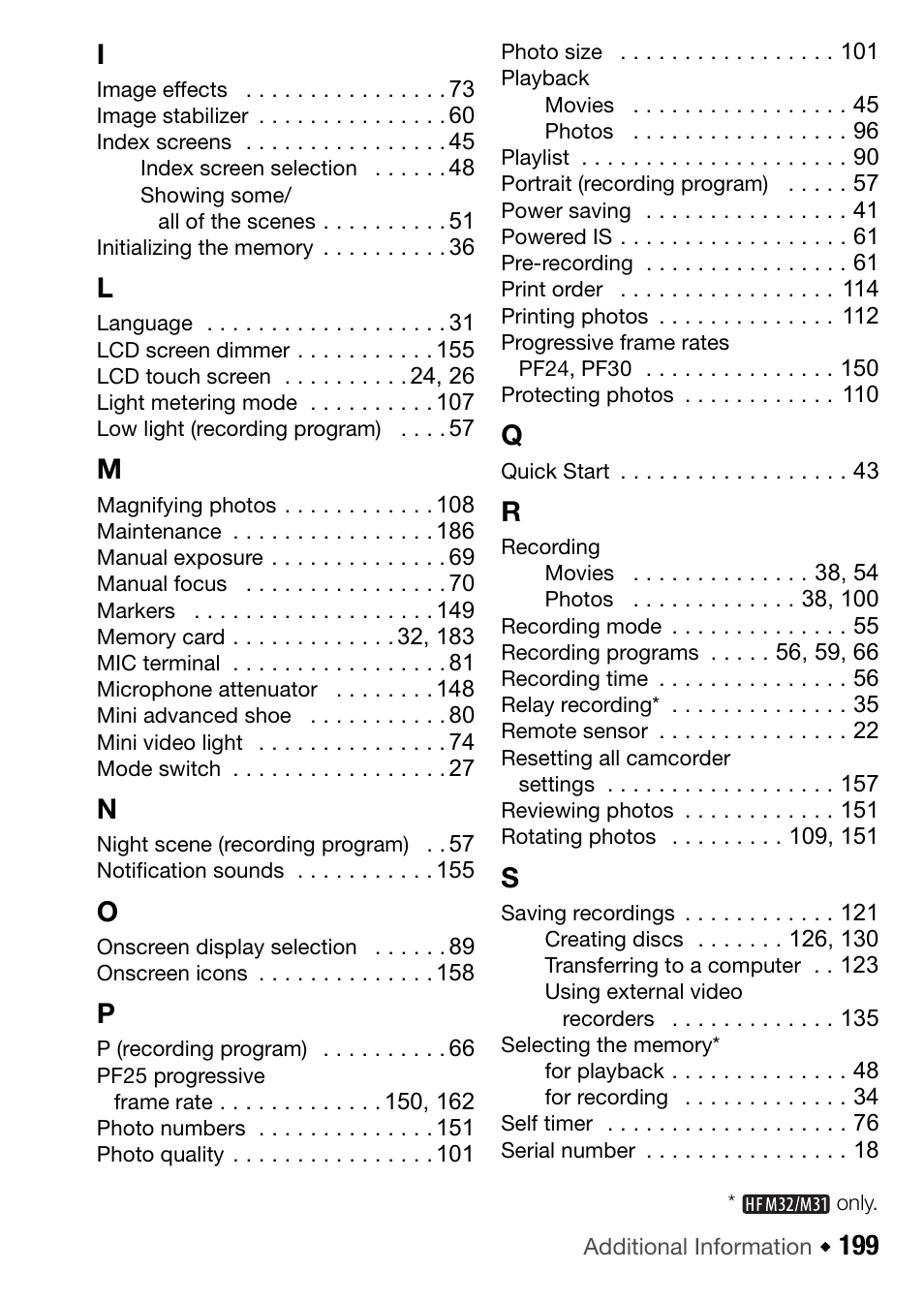 199 i | Canon HF M31 User Manual | Page 199 / 201