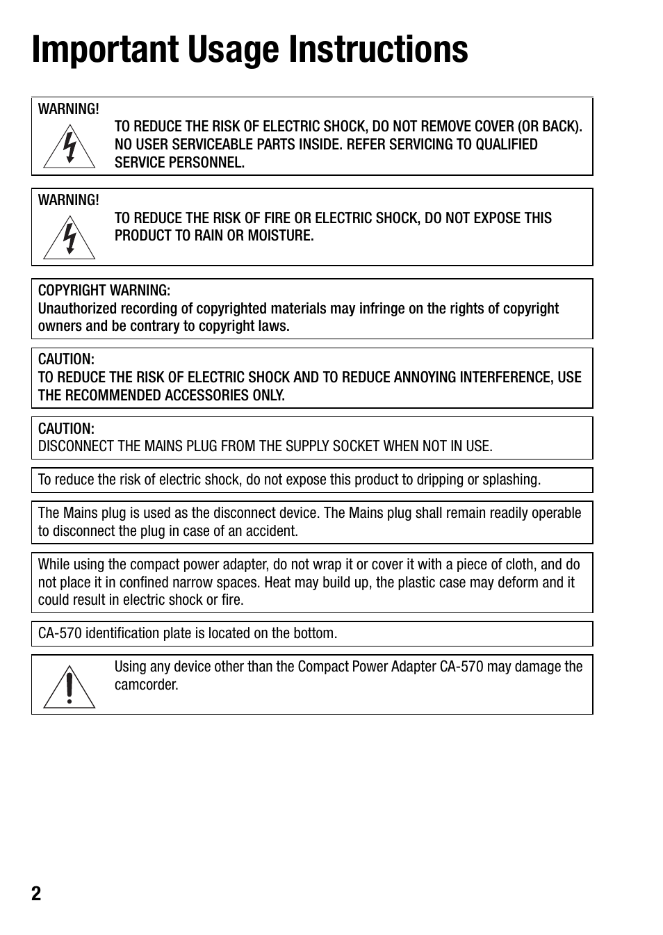 Important usage instructions | Canon HF M31 User Manual | Page 2 / 201