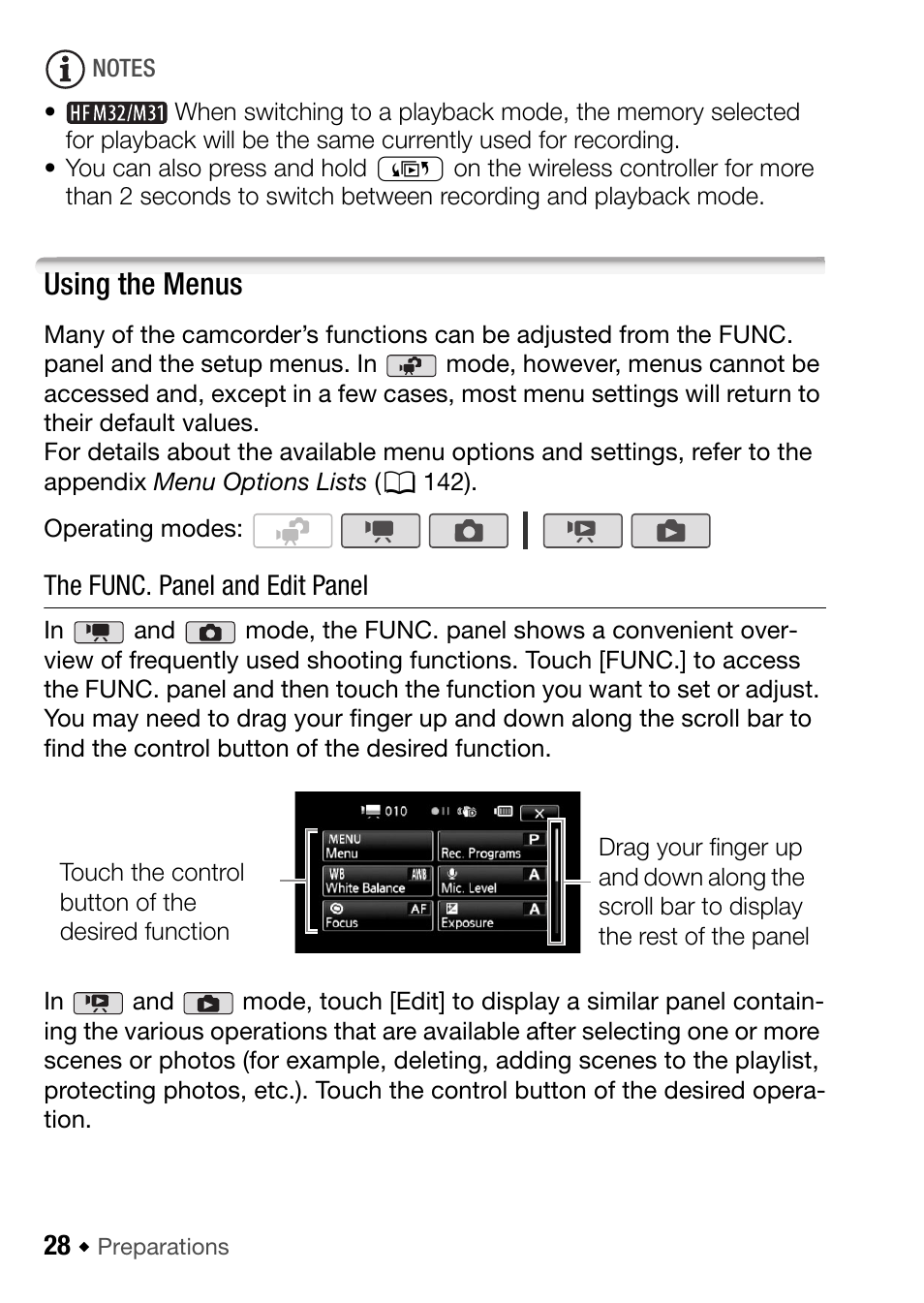 Using the menus | Canon HF M31 User Manual | Page 28 / 201