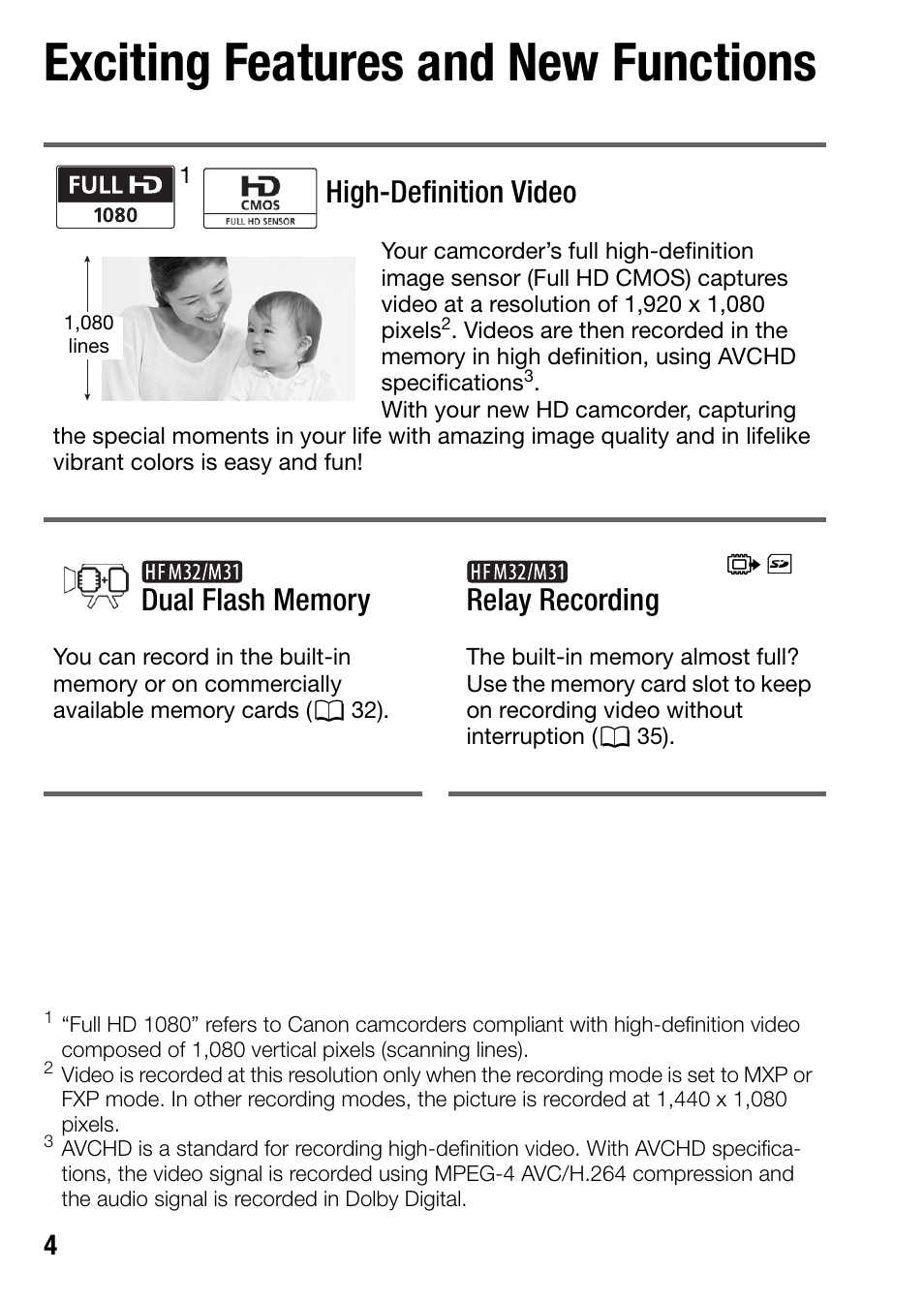 Exciting features and new functions, High-definition video | Canon HF M31 User Manual | Page 4 / 201