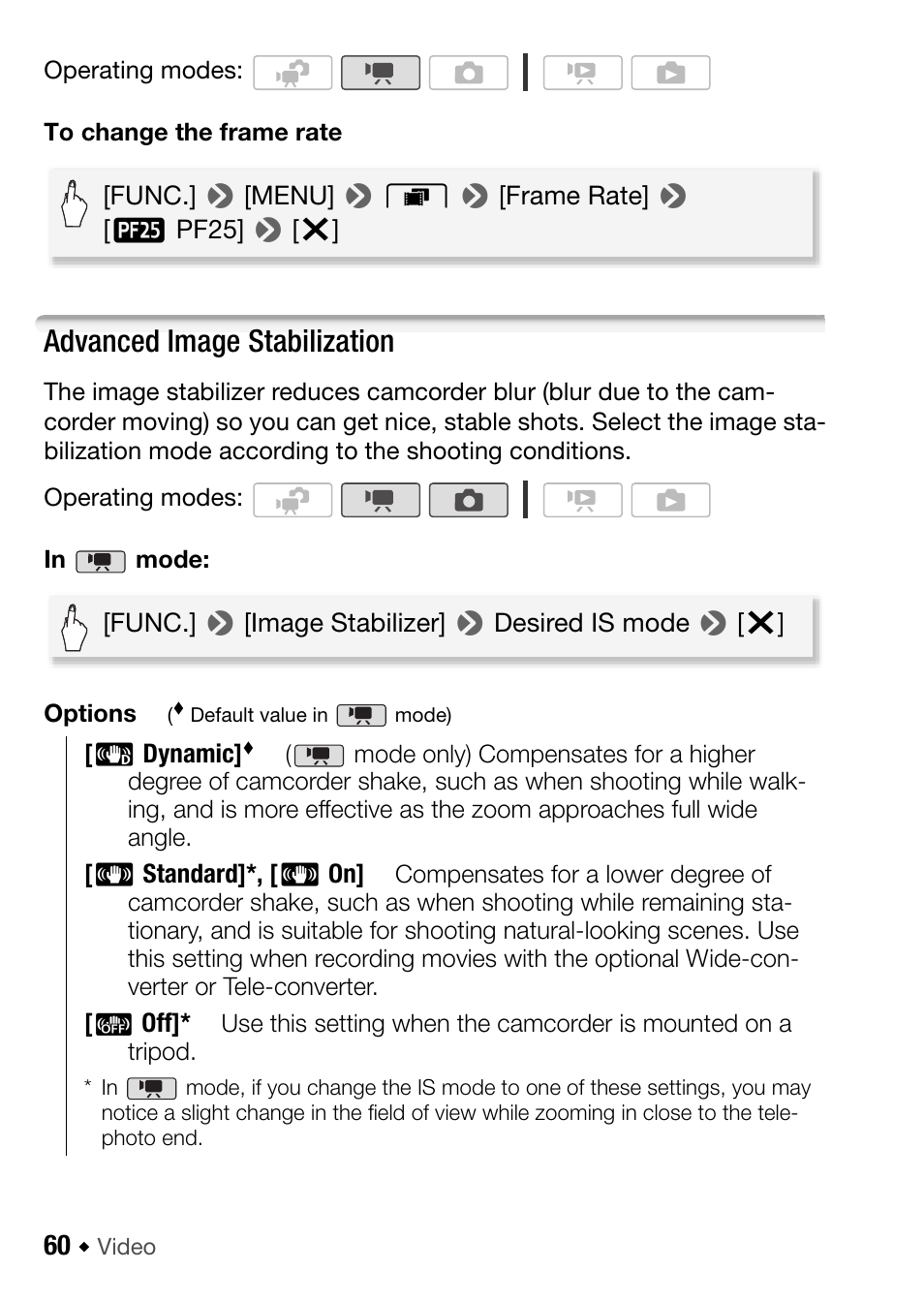 Advanced image stabilization, 60) to shoot | Canon HF M31 User Manual | Page 60 / 201