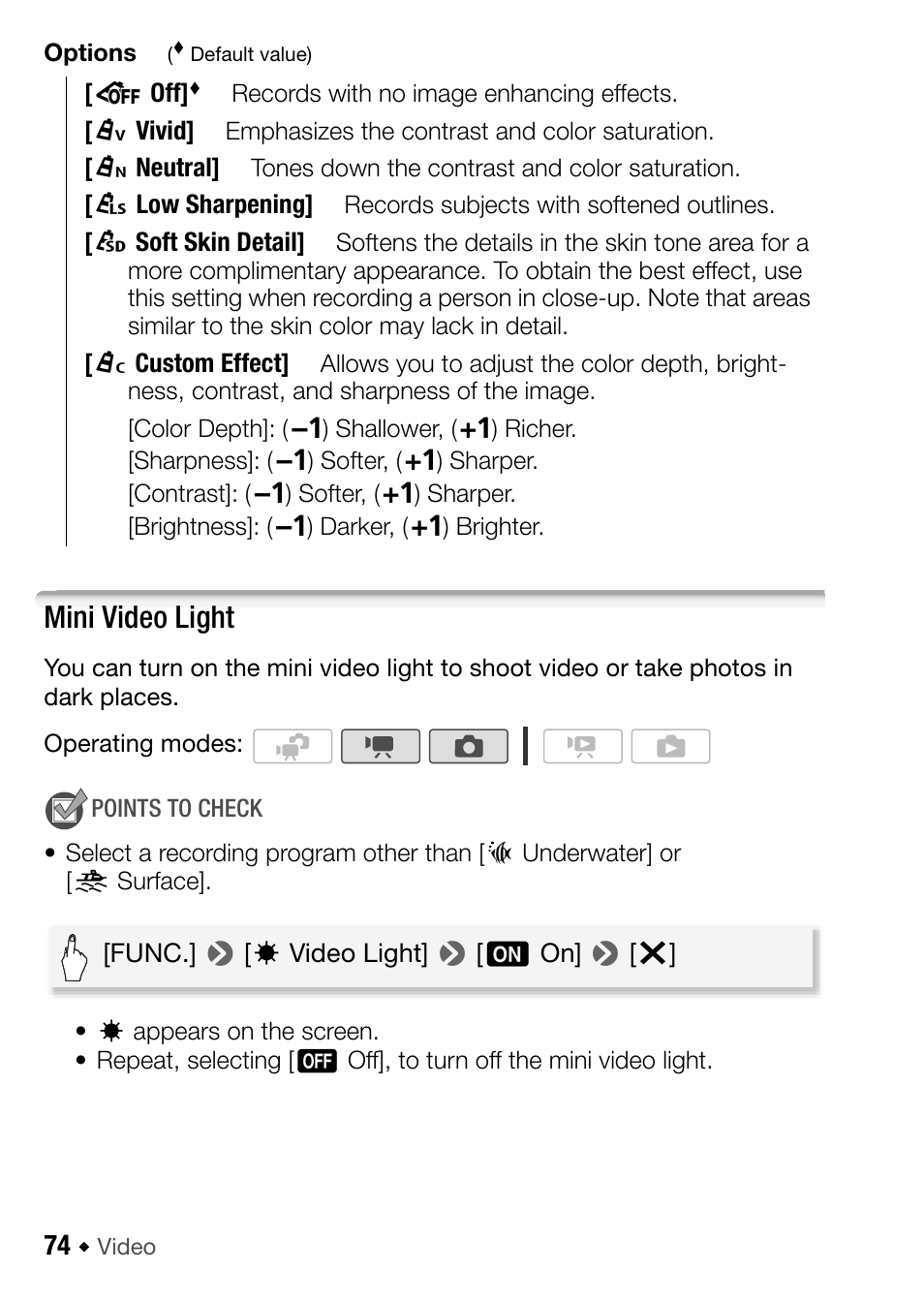 Mini video light | Canon HF M31 User Manual | Page 74 / 201