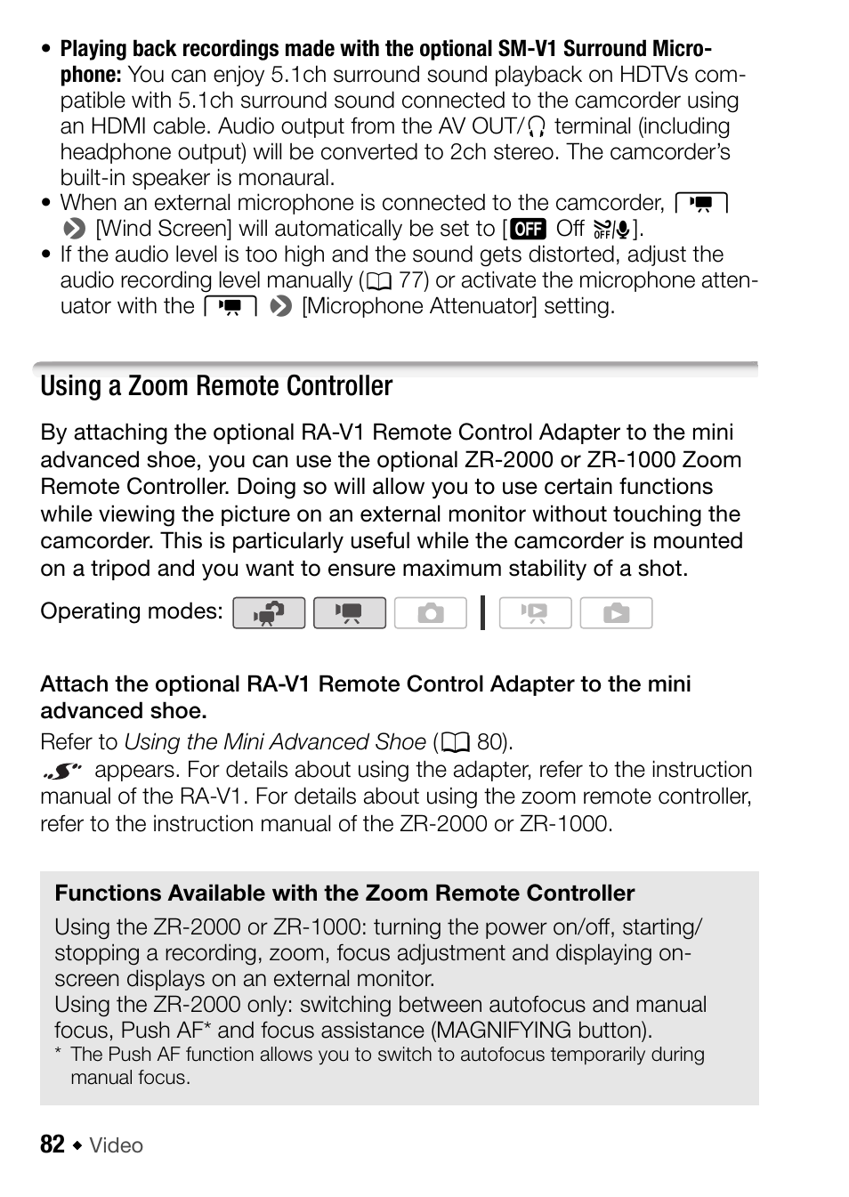 Using a zoom remote controller | Canon HF M31 User Manual | Page 82 / 201