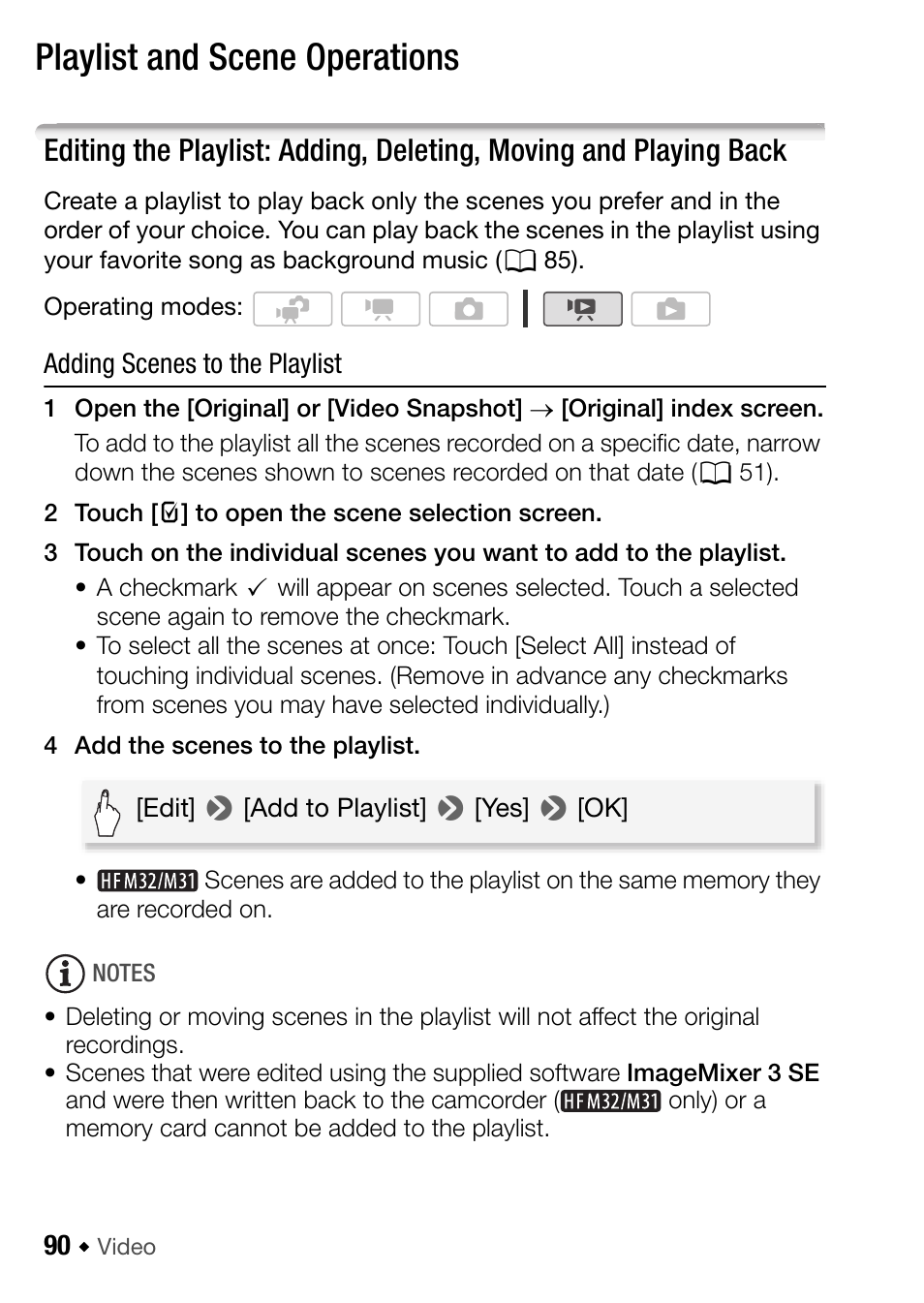 Playlist and scene operations, 90) a | Canon HF M31 User Manual | Page 90 / 201