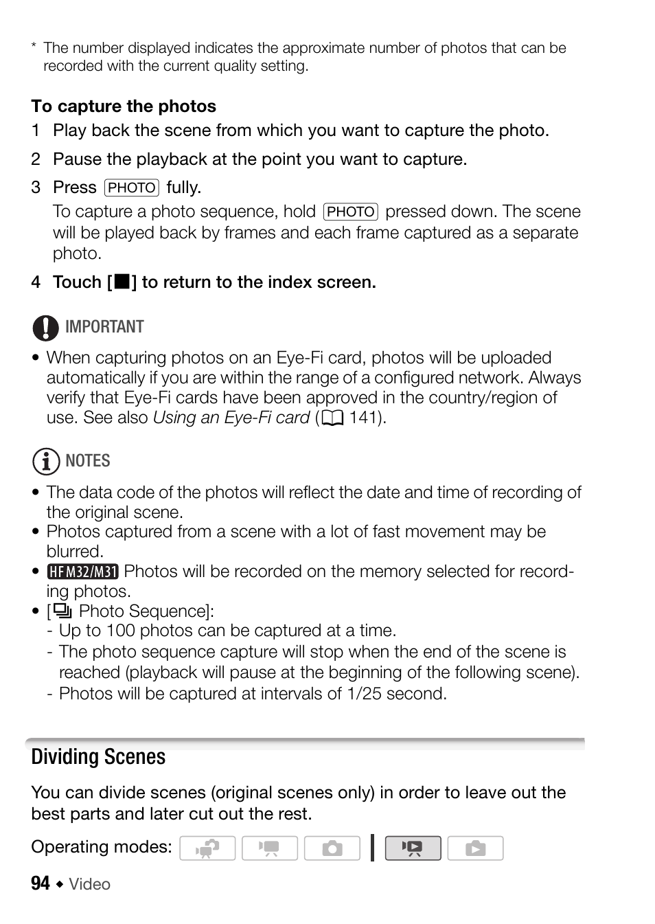 Dividing scenes | Canon HF M31 User Manual | Page 94 / 201