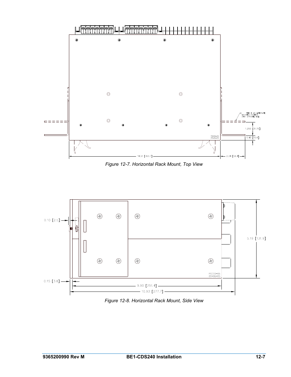Figure 12-7. horizontal rack mount, top view -7, Figure 12-8. horizontal rack mount, side view -7 | Basler Electric BE1-CDS240 Installation User Manual | Page 9 / 30