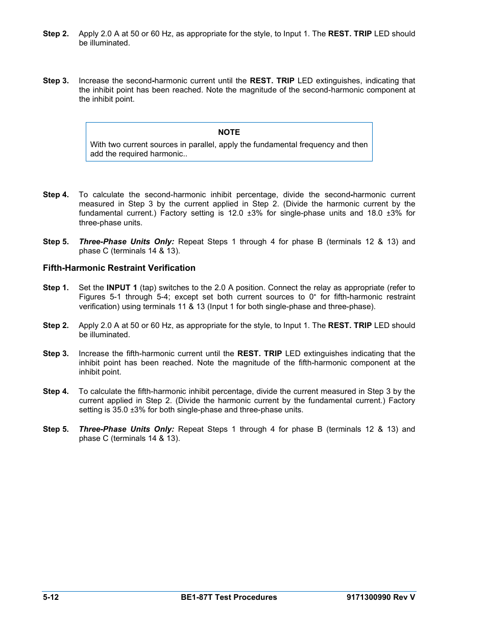 Fifth-harmonic restraint verification, Fifth-harmonic restraint verification -12 | Basler Electric BE1-87T User Manual | Page 108 / 140