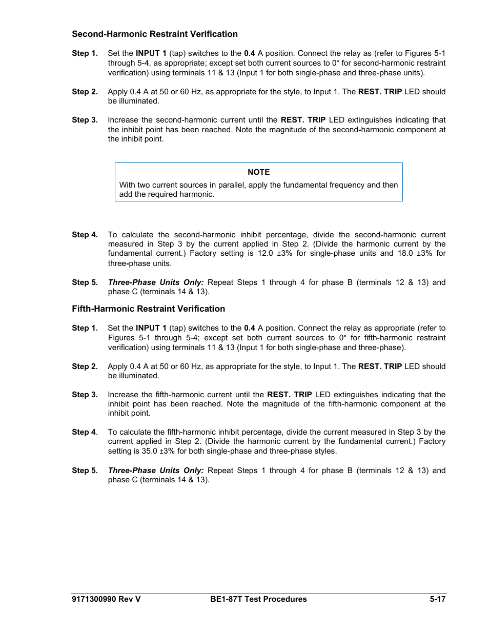 Second-harmonic restraint verification, Fifth-harmonic restraint verification, Second-harmonic restraint verification -17 | Fifth-harmonic restraint verification -17 | Basler Electric BE1-87T User Manual | Page 113 / 140