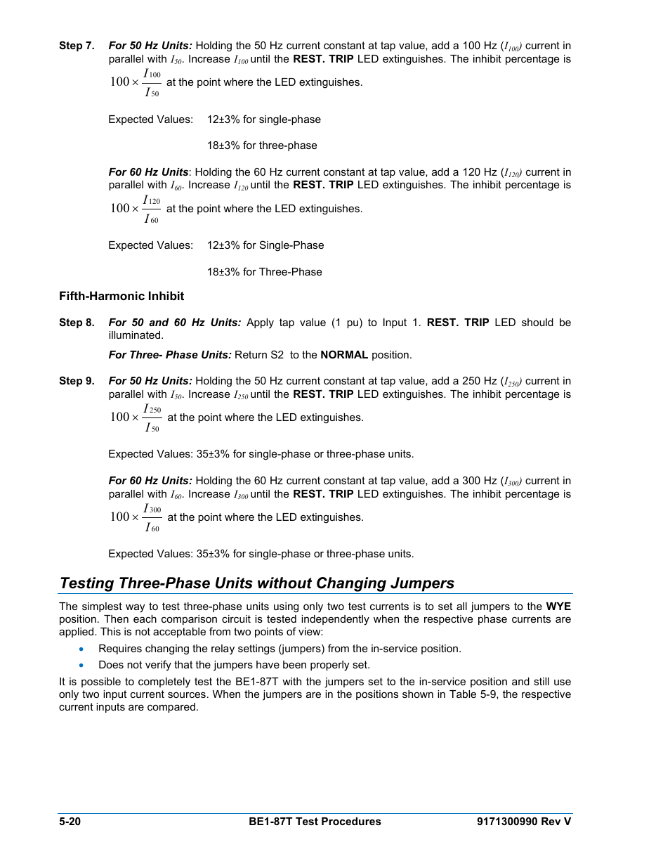 Fifth-harmonic inhibit, Testing three-phase units without changing jumpers, Fifth-harmonic inhibit -20 | Basler Electric BE1-87T User Manual | Page 116 / 140