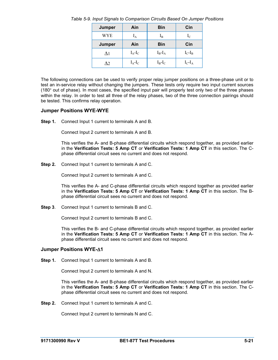 Jumper positions wye-wye, Jumper positions wye-(1, Jumper positions wye-wye -21 | Jumper positions wye-∆1 -21 | Basler Electric BE1-87T User Manual | Page 117 / 140