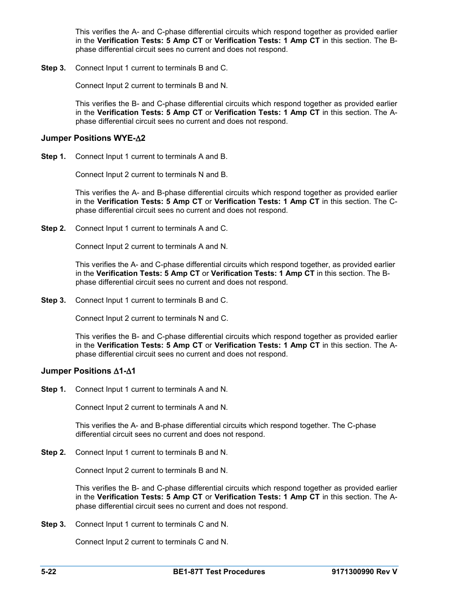 Jumper positions wye-(2, Jumper positions (1-(1, Jumper positions wye-∆2 -22 | Jumper positions ∆1-∆1 -22 | Basler Electric BE1-87T User Manual | Page 118 / 140