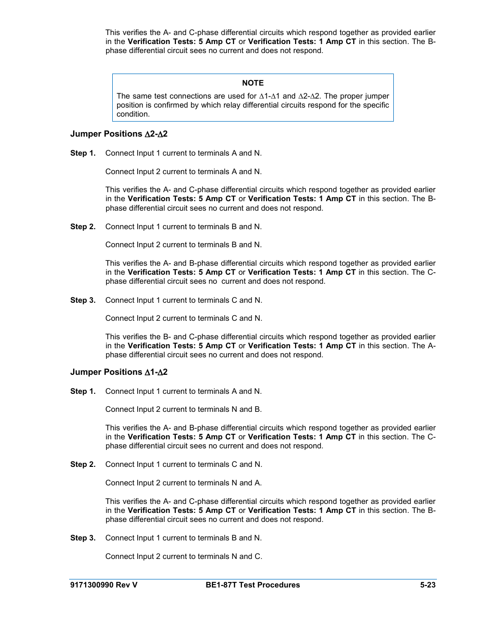 Jumper positions (2-(2, Jumper positions (1-(2, Jumper positions ∆2-∆2 -23 | Jumper positions ∆1-∆2 -23 | Basler Electric BE1-87T User Manual | Page 119 / 140