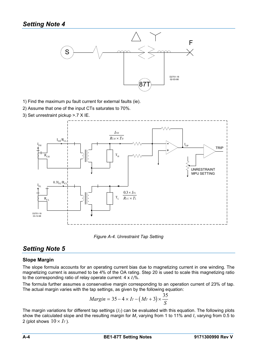 Setting note 4, Setting note 5, Slope margin | Sf 87t, 10 × i | Basler Electric BE1-87T User Manual | Page 132 / 140