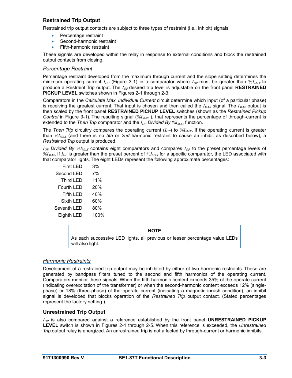 Restrained trip output, Percentage restraint, Harmonic restraints | Unrestrained trip output, Restrained trip output -3, Unrestrained trip output -3 | Basler Electric BE1-87T User Manual | Page 37 / 140