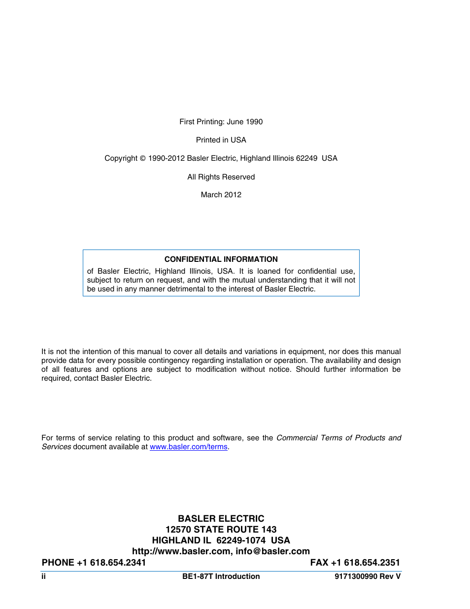 Basler Electric BE1-87T User Manual | Page 4 / 140