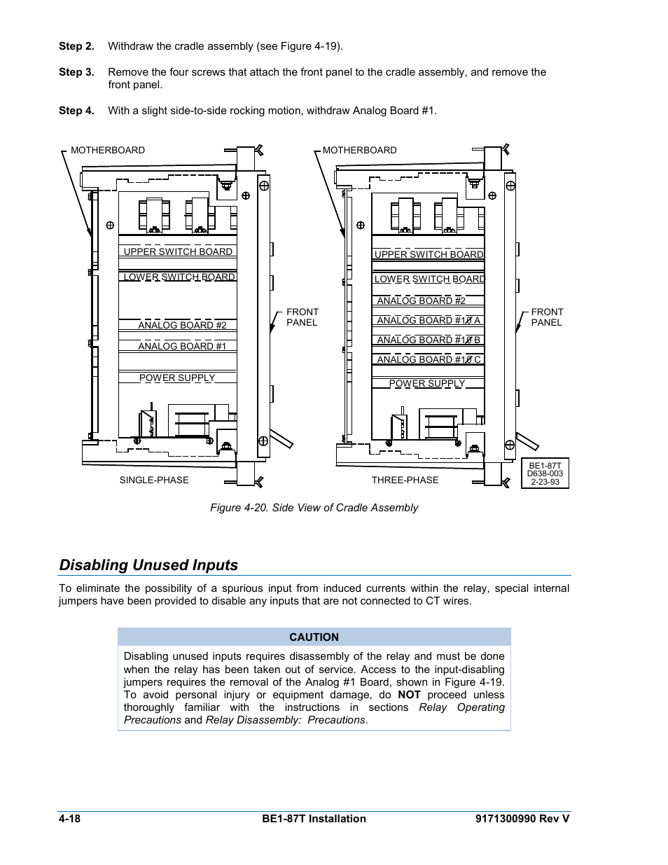 Disabling unused inputs, Disabling unused inputs -18, Figure 4-20. side view of cradle assembly | Basler Electric BE1-87T User Manual | Page 60 / 140