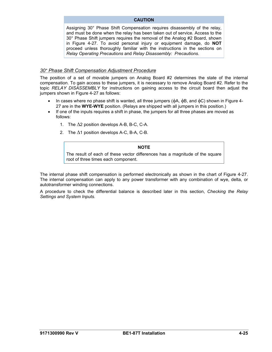 30° phase shift compensation adjustment procedure | Basler Electric BE1-87T User Manual | Page 67 / 140