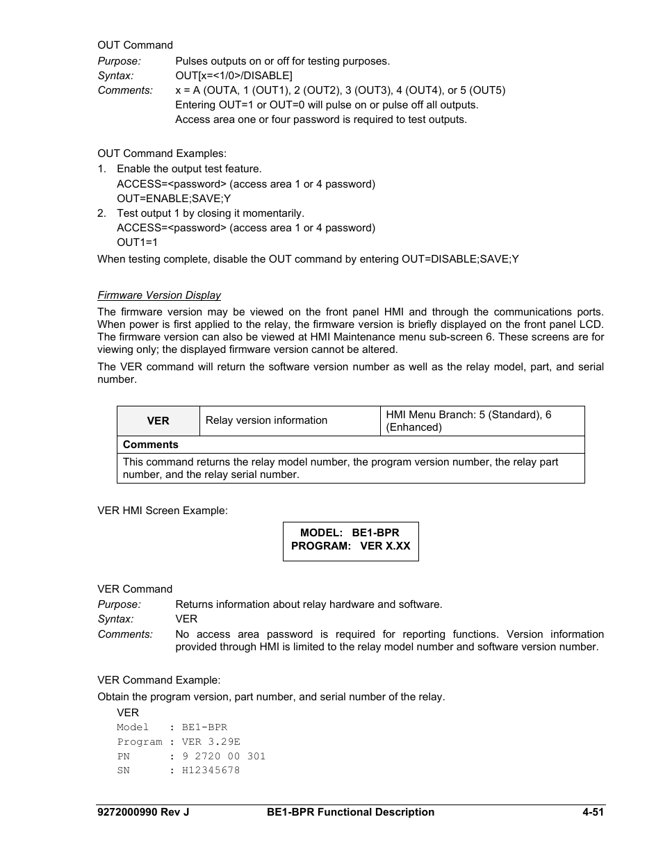 Firmware version display | Basler Electric BE1-BPR User Manual | Page 103 / 182