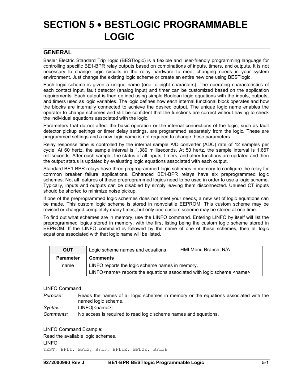 General, Section 5 • bestlogic programmable logic -1, General -1 | Basler Electric BE1-BPR User Manual | Page 107 / 182