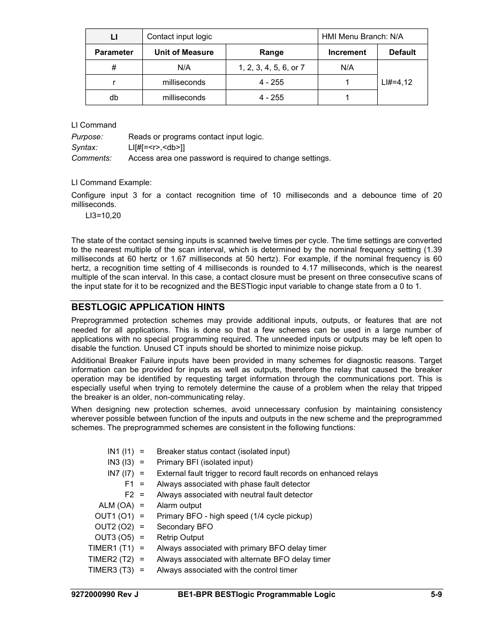 Bestlogic application hints, Bestlogic application hints -9 | Basler Electric BE1-BPR User Manual | Page 115 / 182