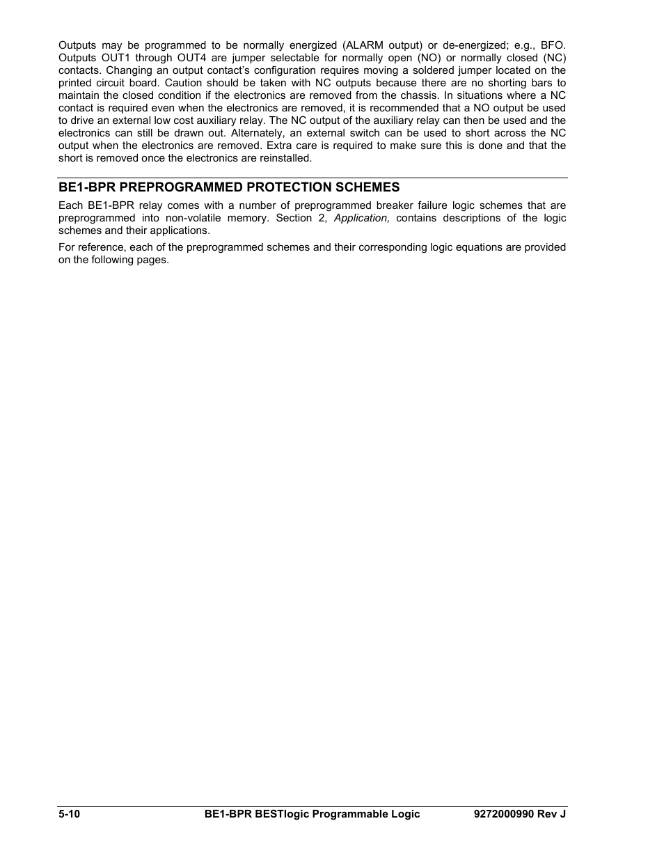 Be1-bpr preprogrammed protection schemes, Be1-bpr preprogrammed protection schemes -10 | Basler Electric BE1-BPR User Manual | Page 116 / 182