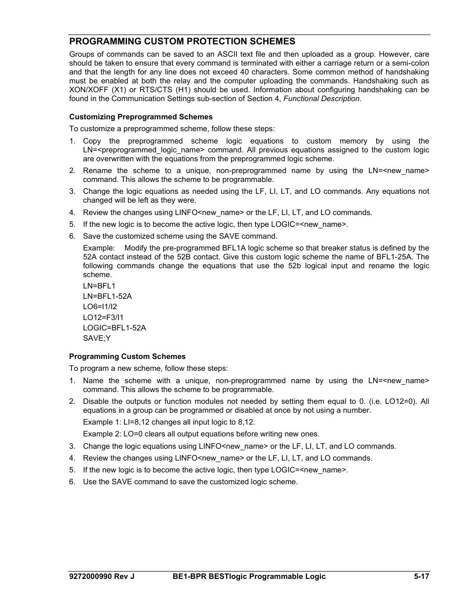 Programming custom protection schemes, Customizing preprogrammed schemes, Programming custom schemes | Programming custom protection schemes -17, Customizing preprogrammed schemes -17, Programming custom schemes -17 | Basler Electric BE1-BPR User Manual | Page 123 / 182