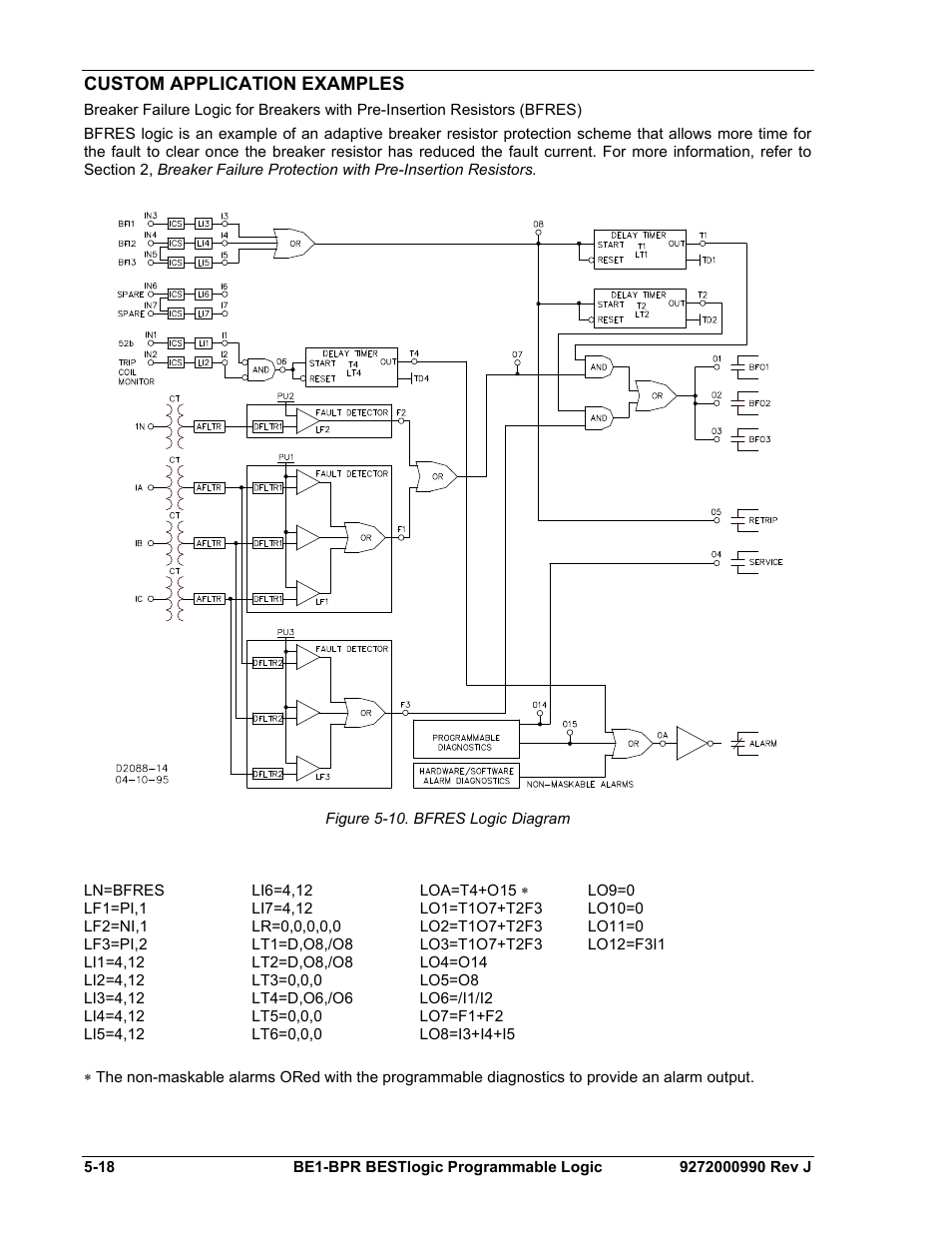 Custom application examples, Custom application examples -18, Figure 5-10. bfres logic diagram | Basler Electric BE1-BPR User Manual | Page 124 / 182