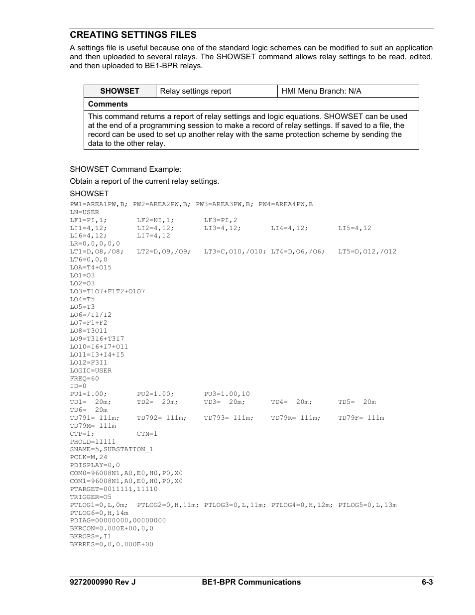 Creating settings files, Creating settings files -3 | Basler Electric BE1-BPR User Manual | Page 131 / 182