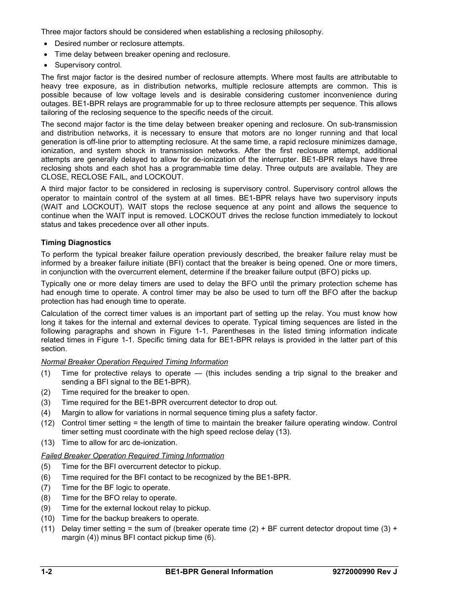 Timing diagnostics, Timing diagnostics -2 | Basler Electric BE1-BPR User Manual | Page 14 / 182