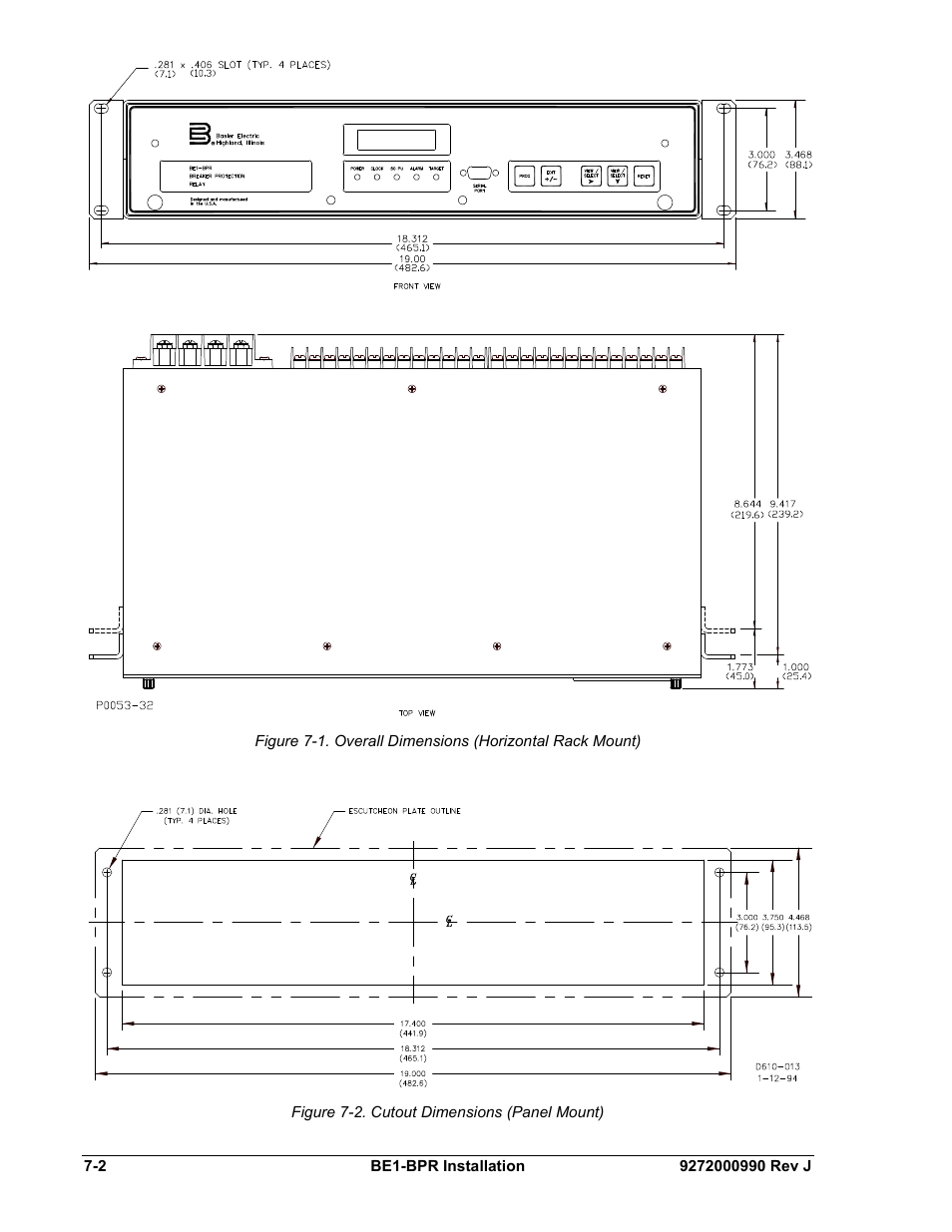 Figure 7-2. cutout dimensions (panel mount) | Basler Electric BE1-BPR User Manual | Page 142 / 182