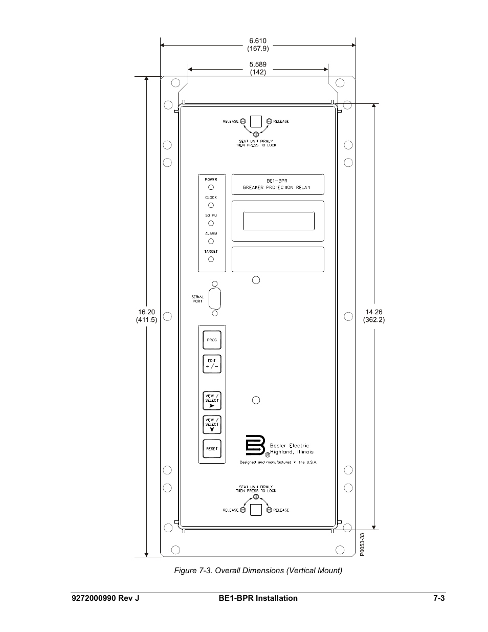 Figure 7-3. overall dimensions (vertical mount) | Basler Electric BE1-BPR User Manual | Page 143 / 182