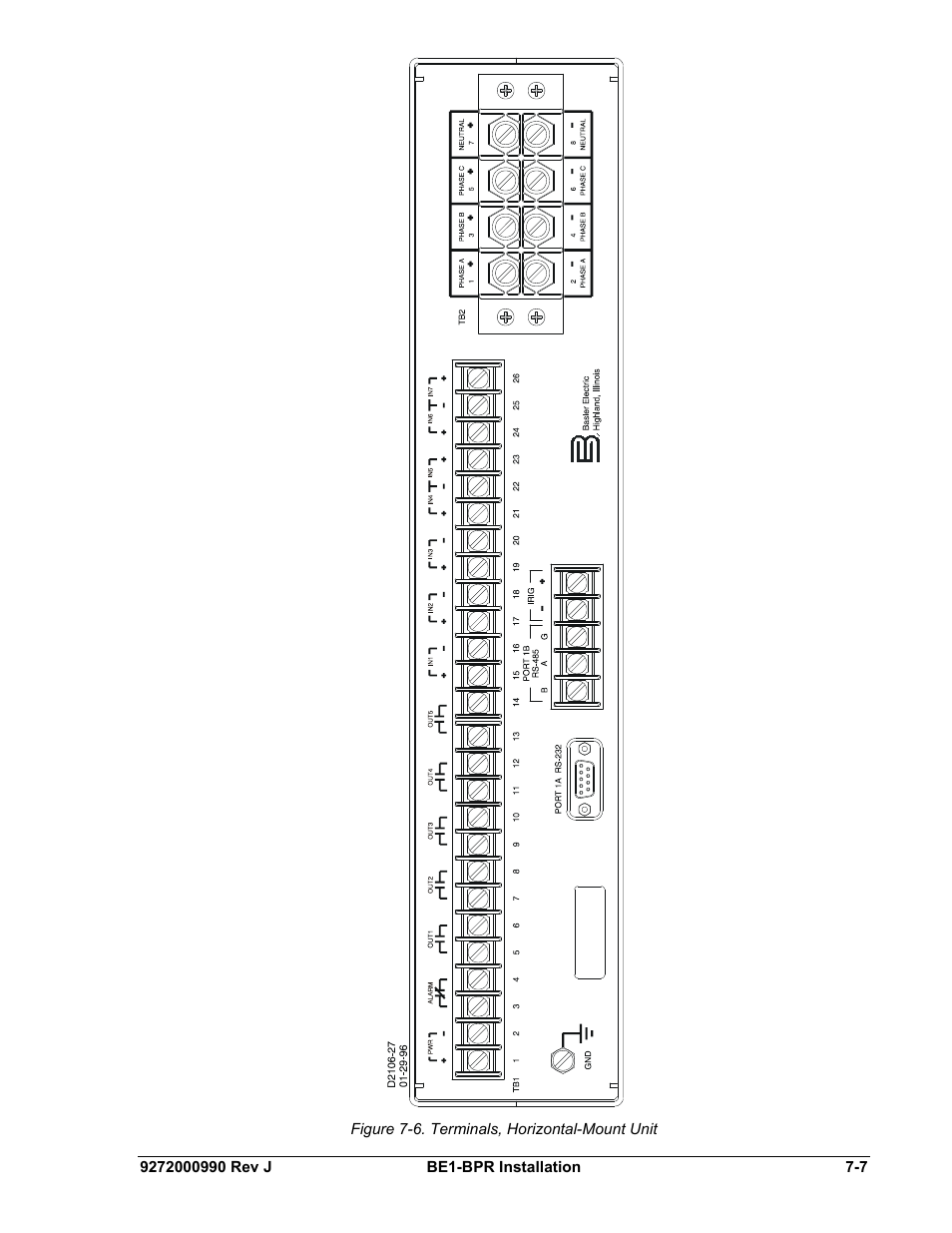 Figure 7-6. terminals, horizontal-mount unit | Basler Electric BE1-BPR User Manual | Page 147 / 182