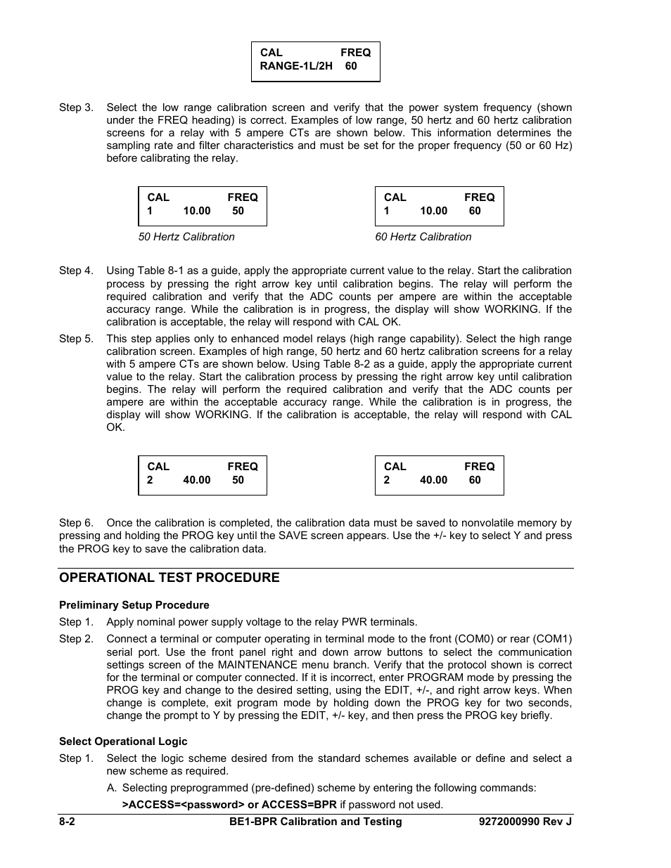 Operational test procedure, Preliminary setup procedure, Select operational logic | Operational test procedure -2, Preliminary setup procedure -2, Select operational logic -2 | Basler Electric BE1-BPR User Manual | Page 158 / 182