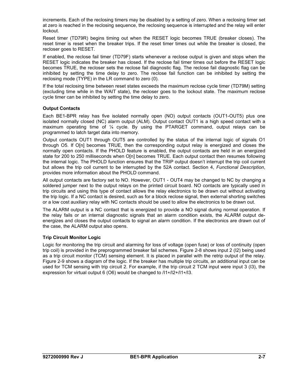 Output contacts, Trip circuit monitor logic, Output contacts -7 | Trip circuit monitor logic -7 | Basler Electric BE1-BPR User Manual | Page 31 / 182
