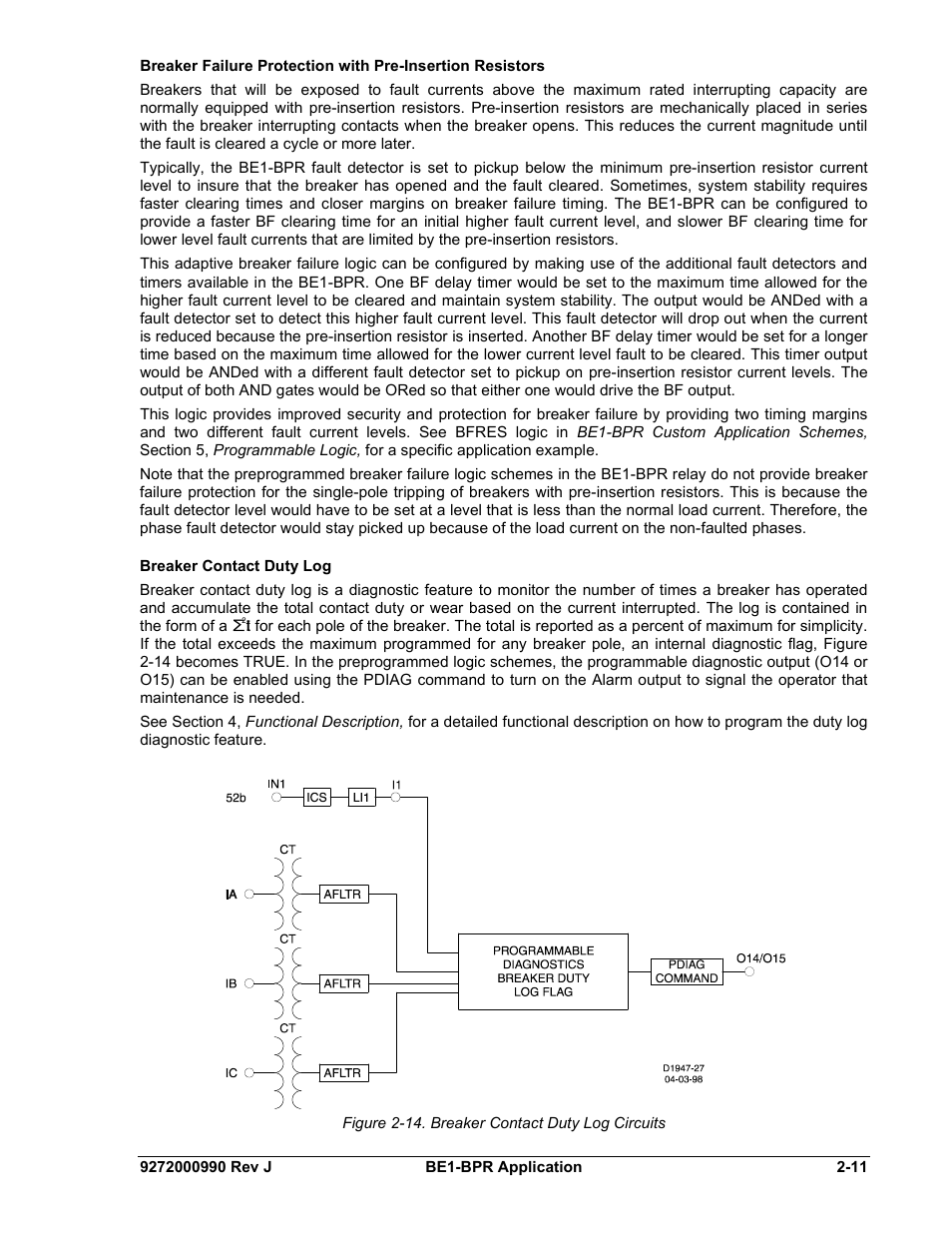Breaker contact duty log, Breaker contact duty log -11, Figure 2-14. breaker contact duty log circuits | Basler Electric BE1-BPR User Manual | Page 35 / 182