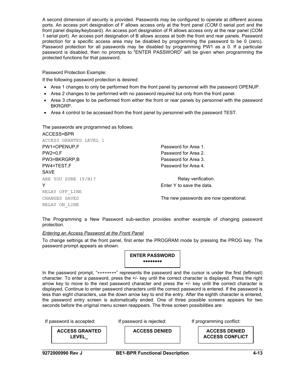 Entering an access password at the front panel | Basler Electric BE1-BPR User Manual | Page 65 / 182