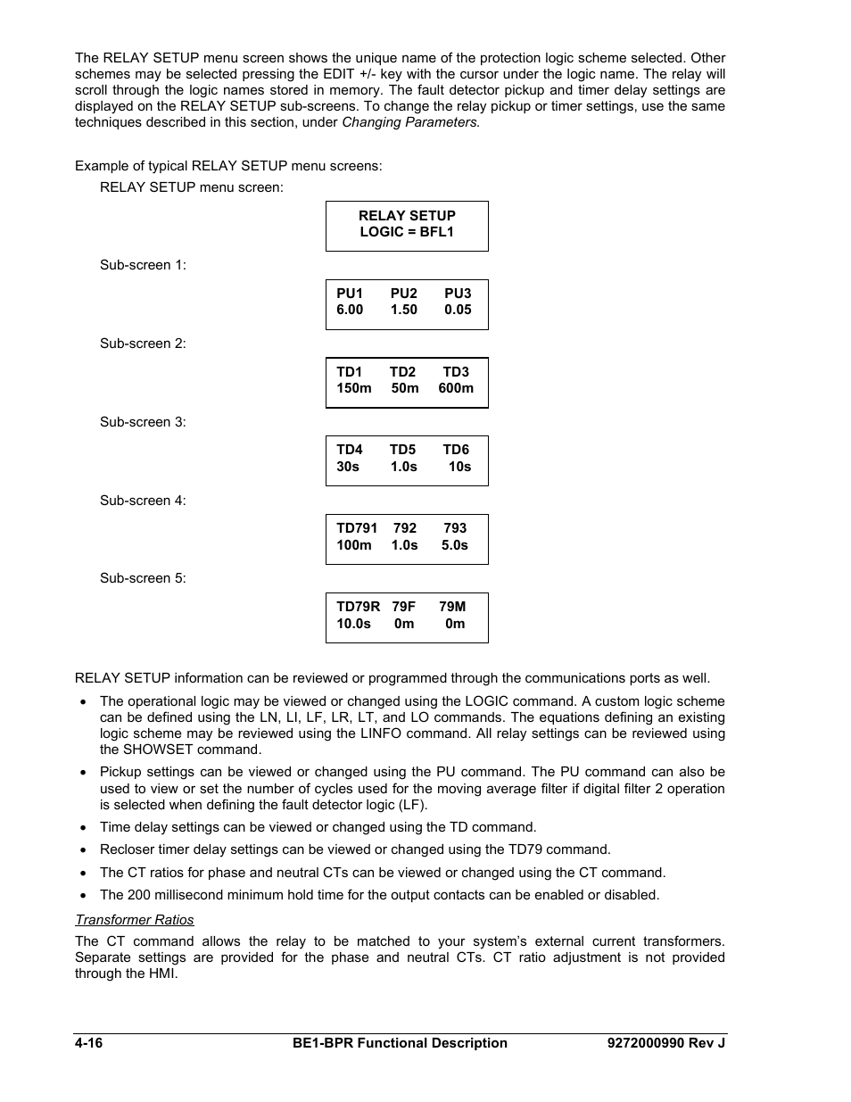 Transformer ratios | Basler Electric BE1-BPR User Manual | Page 68 / 182