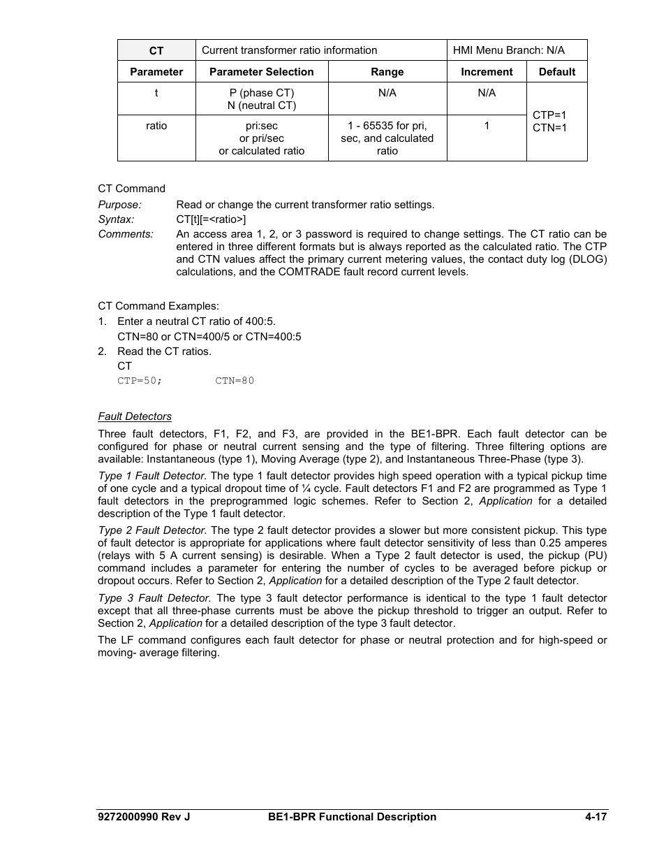 Fault detectors | Basler Electric BE1-BPR User Manual | Page 69 / 182