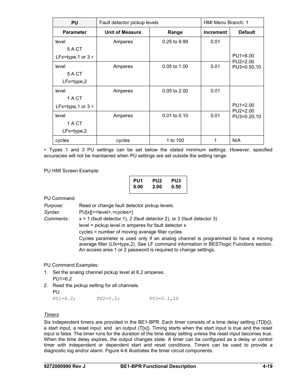 Timers | Basler Electric BE1-BPR User Manual | Page 71 / 182