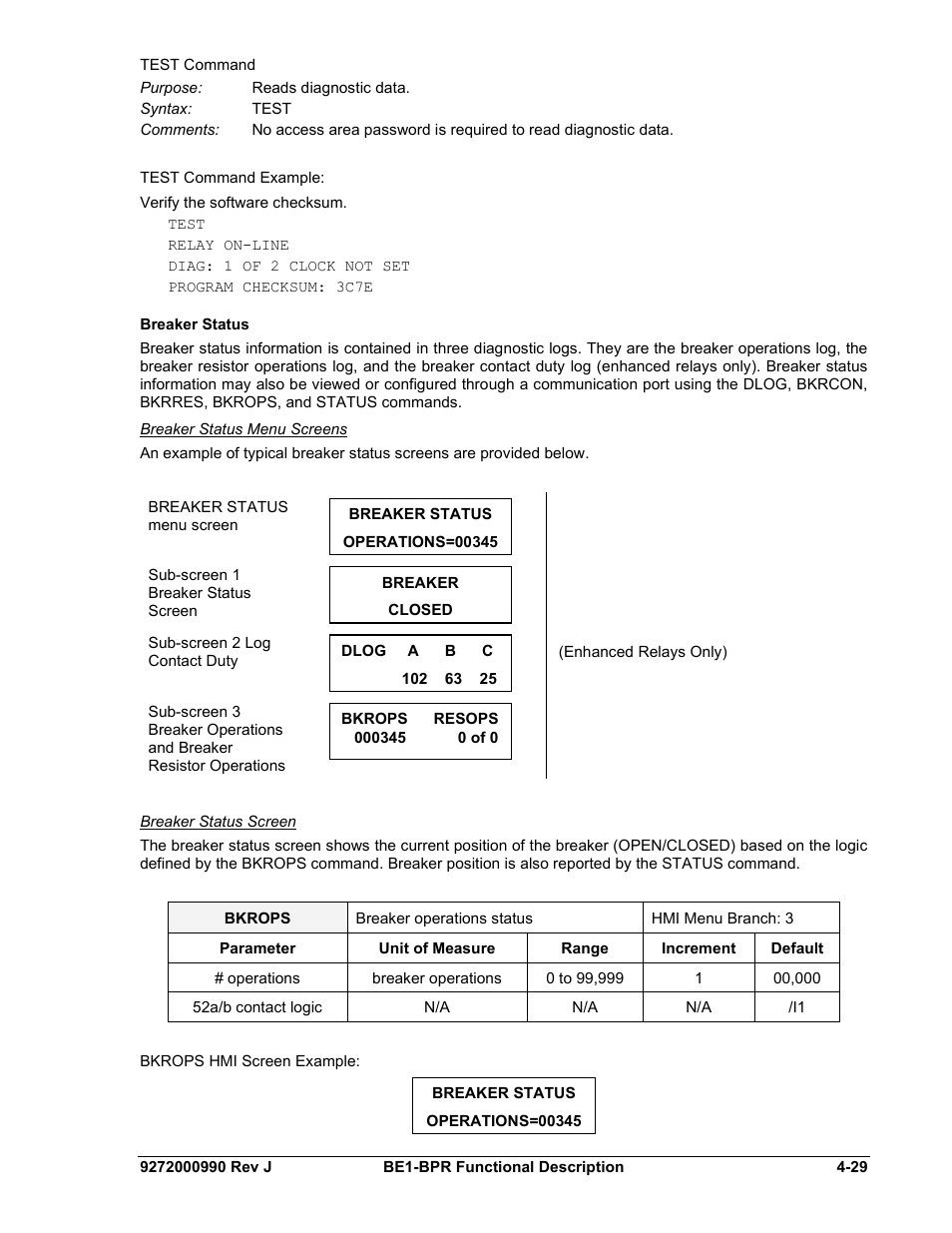 Breaker status, Breaker status menu screens, Breaker status screen | Breaker status -29 | Basler Electric BE1-BPR User Manual | Page 81 / 182