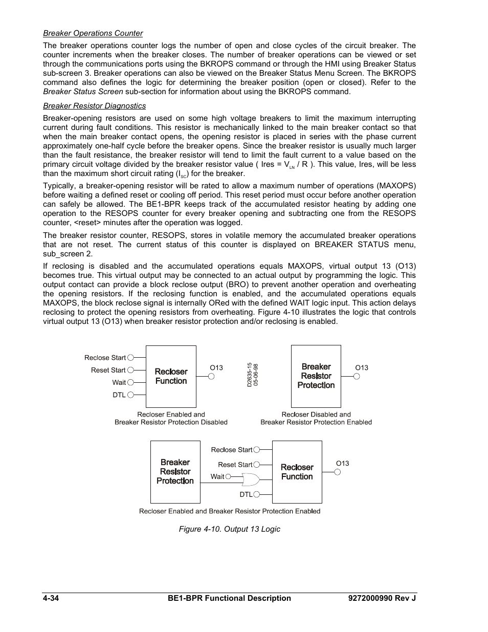 Breaker operations counter, Breaker resistor diagnostics, Figure 4-10. output 13 logic | Basler Electric BE1-BPR User Manual | Page 86 / 182