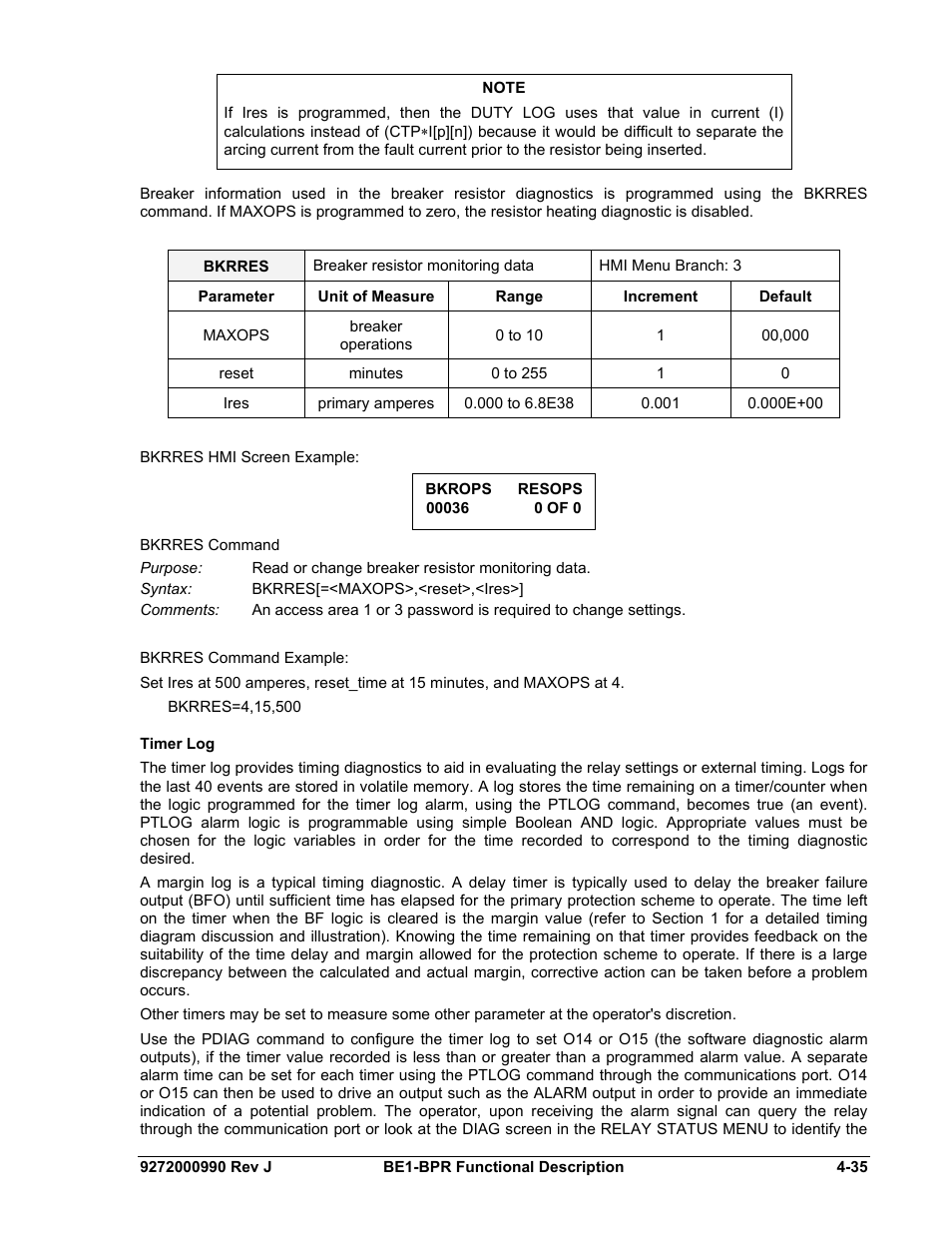 Timer log, Timer log -35 | Basler Electric BE1-BPR User Manual | Page 87 / 182