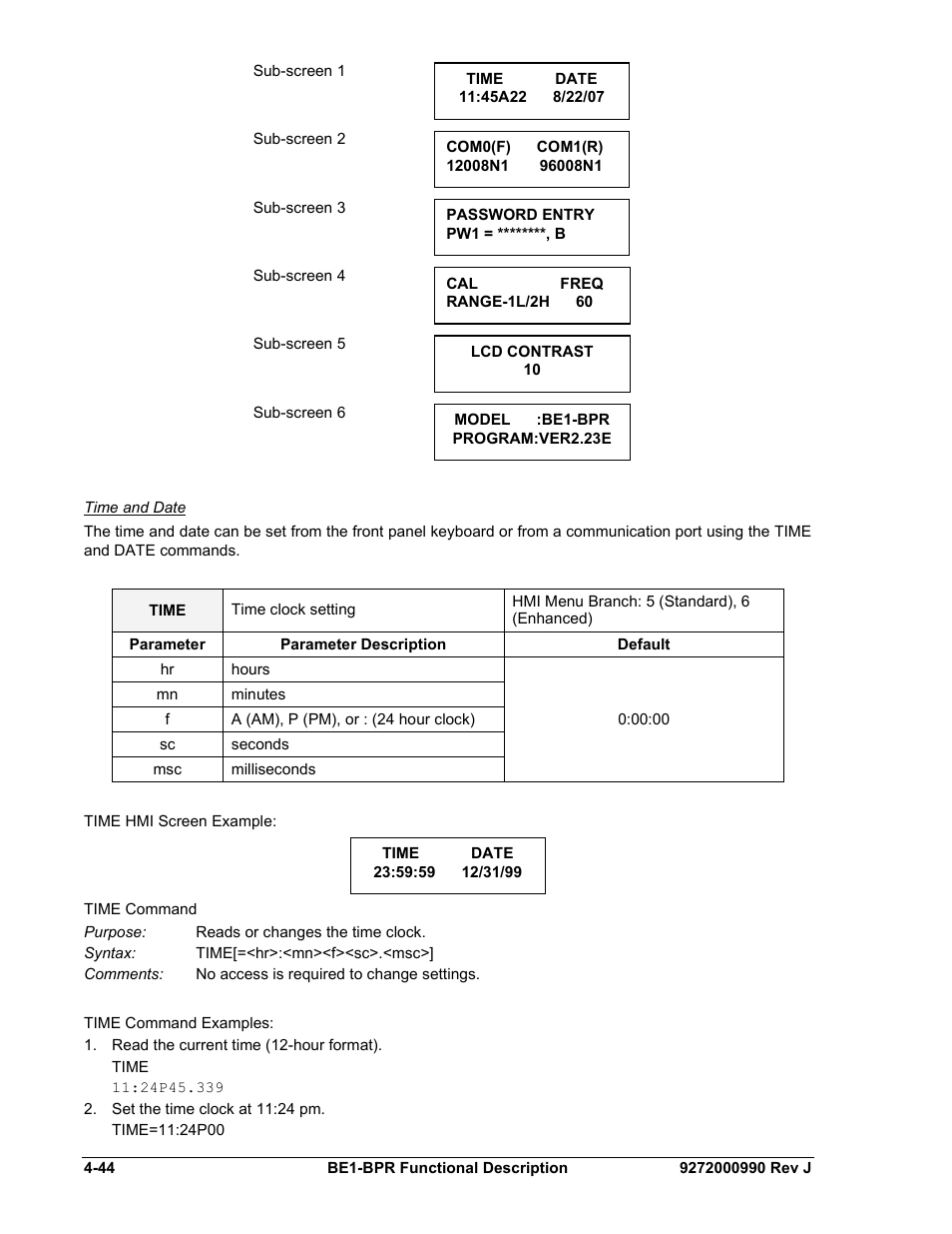 Time and date | Basler Electric BE1-BPR User Manual | Page 96 / 182