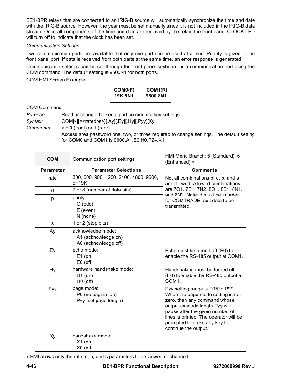 Communication settings | Basler Electric BE1-BPR User Manual | Page 98 / 182