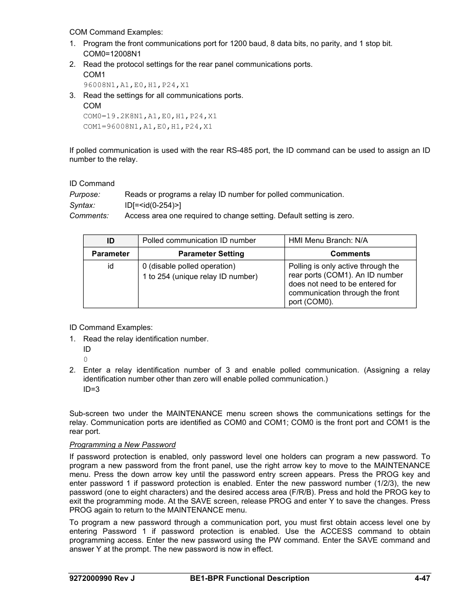 Programming a new password | Basler Electric BE1-BPR User Manual | Page 99 / 182