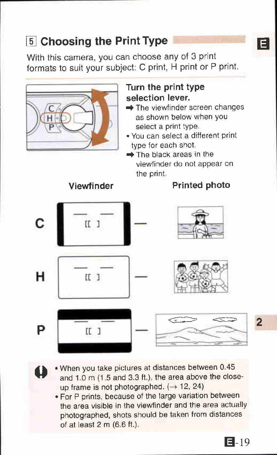 Turn the print type seiection lever, Printed photo, H] choosing the print type | B-19 | Canon IXUS Z65 User Manual | Page 19 / 54