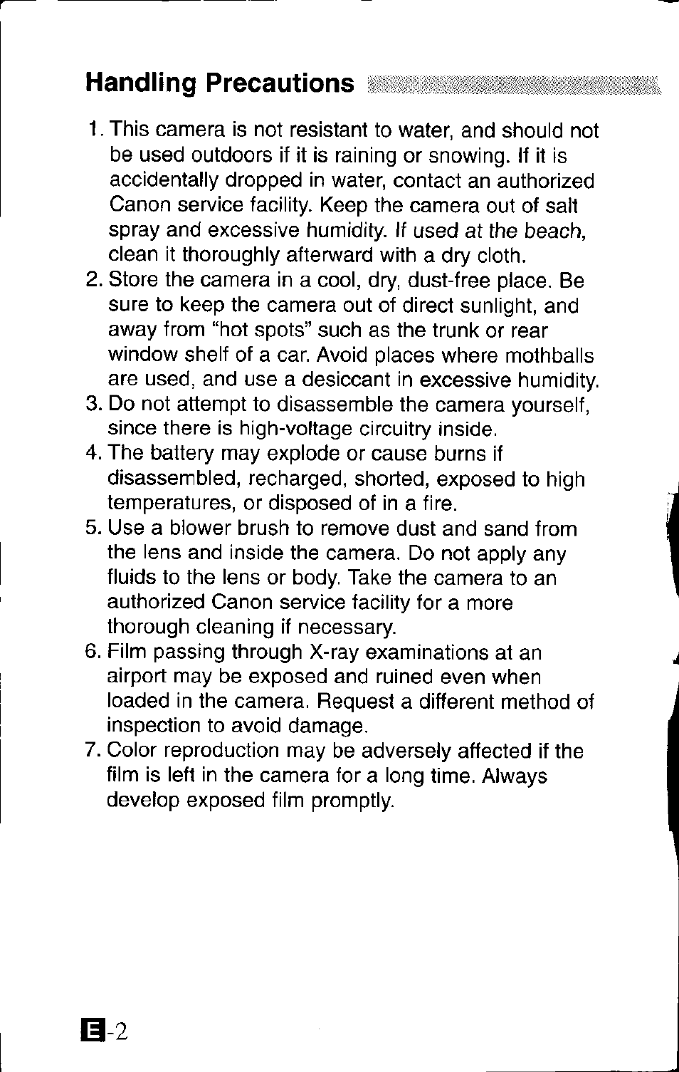 Handling precautions | Canon IXUS Z65 User Manual | Page 2 / 54