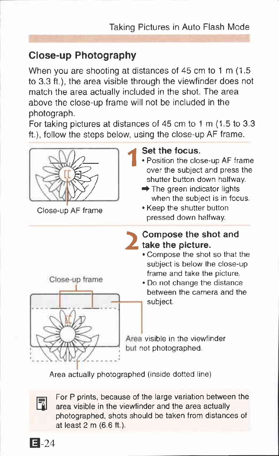 Set the focus, Compose the shot and take the picture, Close-up photography | Canon IXUS Z65 User Manual | Page 24 / 54